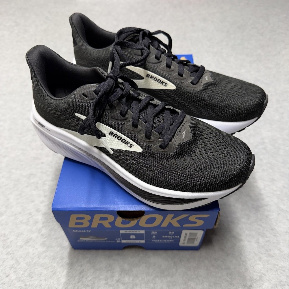 Brooks Ghost 17 Shoes Womens 8 Black Grey Running Sneaker Athletic 120431 1B 090